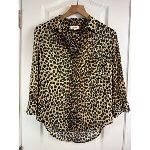L'AGENCE Women's 3/4 Sleeve Animal Print Button Up Blouse Top Size S Small
